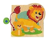 Hess Holzspielzeug 14307 - Bilderbuch aus Holz, Serie Dschungeltiere mit Tier-Motiven auf 4 Seiten, handgefertigt, beidseitig bedruckt, als Geschenk zur Geburt, Taufe oder zum Geburtstag